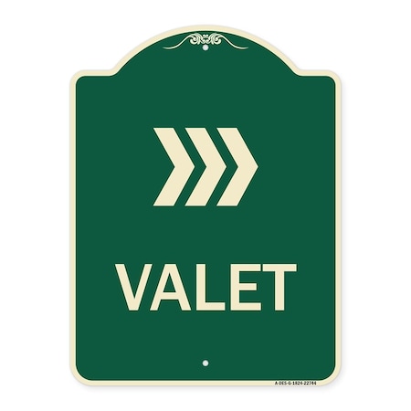 Signmission Designer Series Valet Right Arrow, Green & Tan Heavy-Gauge Aluminum Sign, 24" x 18", G-1824-22744 A-DES-G-1824-22744
